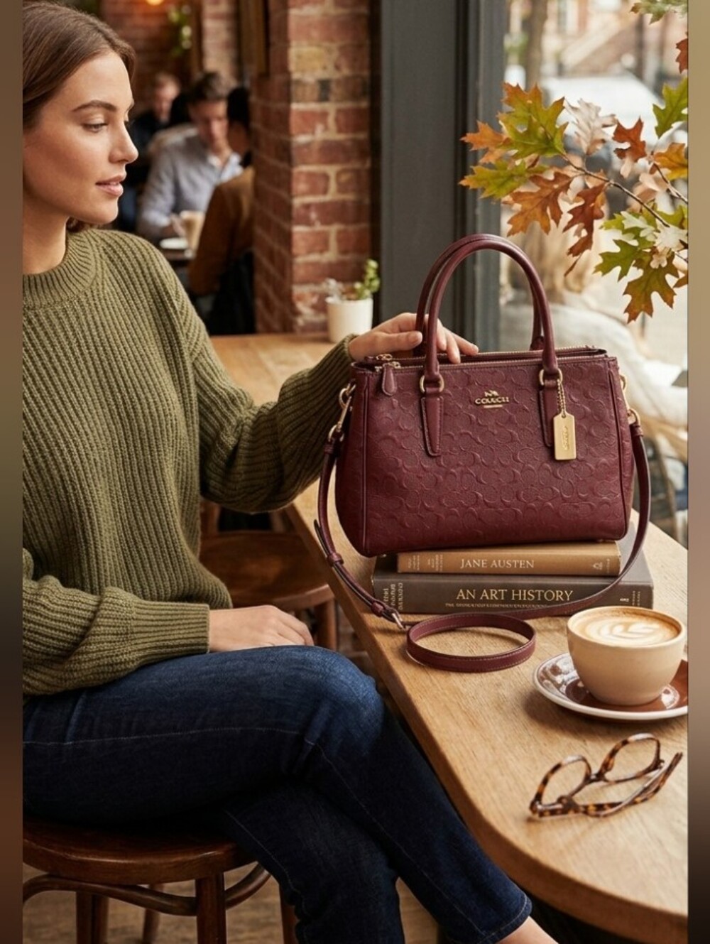 Coach Surrey Carryall Wine Red Signature Debossed Leather Satchel F78751 - Picture 3 of 10